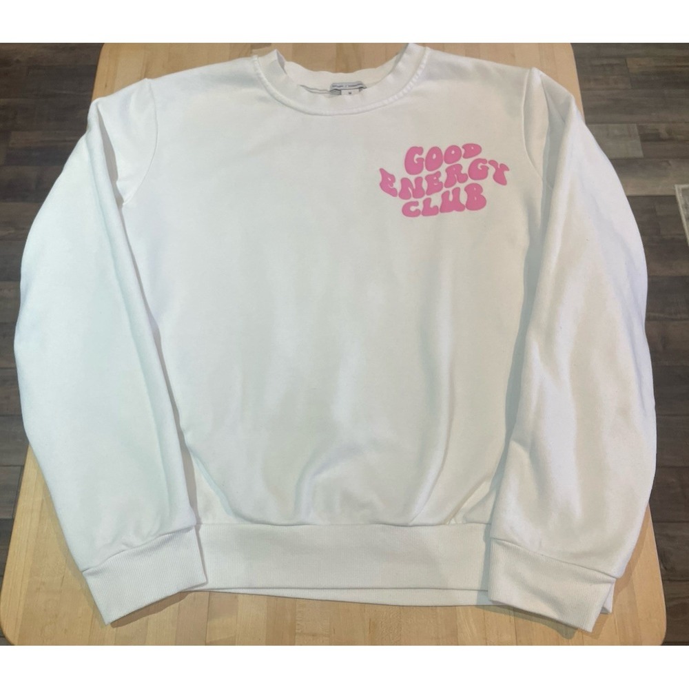 Better Together Good Energy Club White Sweatshirt Pink Lettering M